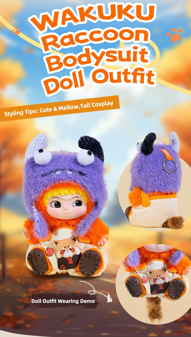 HereToy: WAKUKU Raccoon-Style Onesie – Doll Outfit