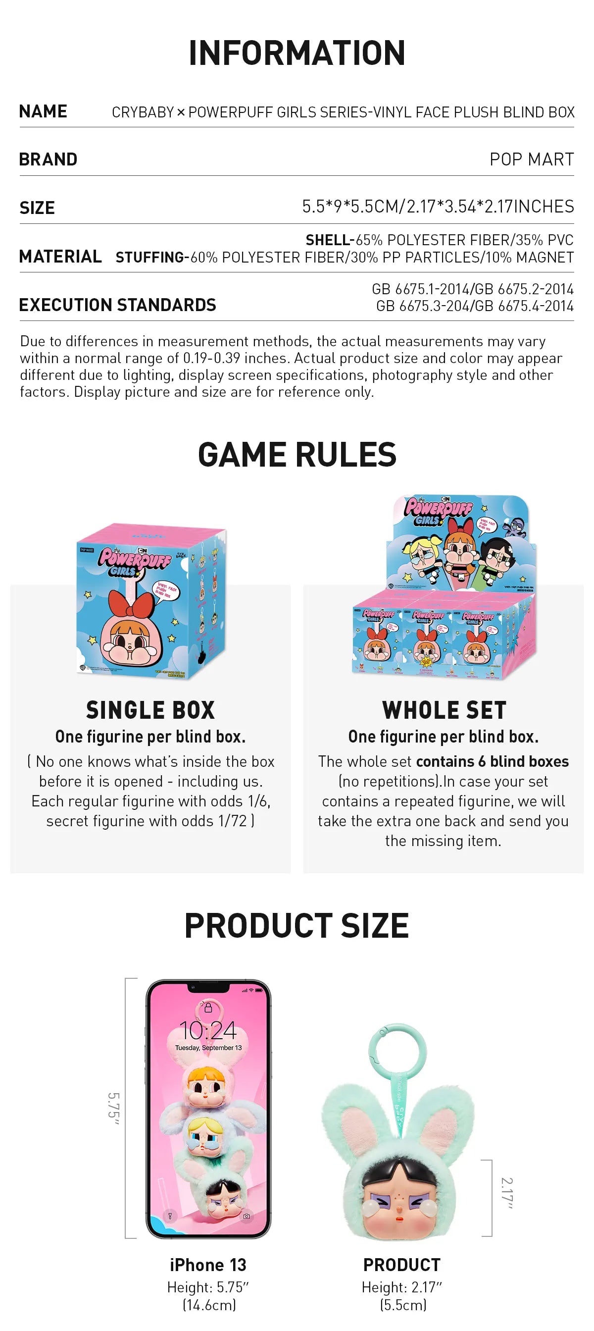 POP MART: CRYBABY x Powerpuff Girls Vinyl Face Plush Series - 1 Blind Box