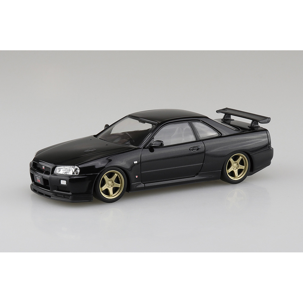 Aoshima: 1/32 The Snap Kit Nissan R34 Skyline GT-R Custom Wheel (Black Pearl) Scale Model Kit #11-SP2