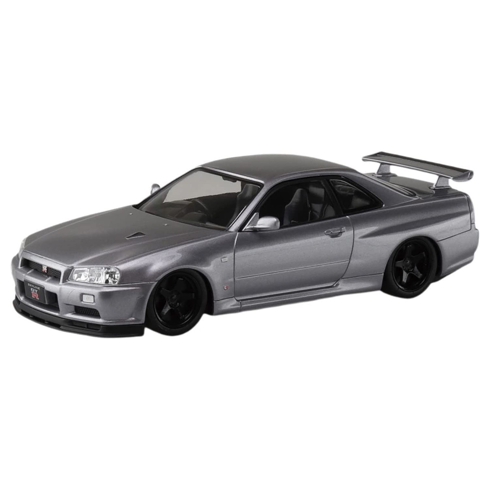 Aoshima: 1/32 The Snap Kit Nissan R34 Skyline GT-R Custom Wheel (Athlete Silver) Scale Model Kit #11-SP4