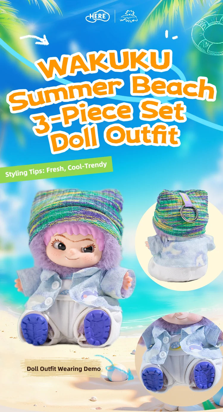 HereToy: WAKUKU  Summer Beach 3-Piece Set – Doll Outfit