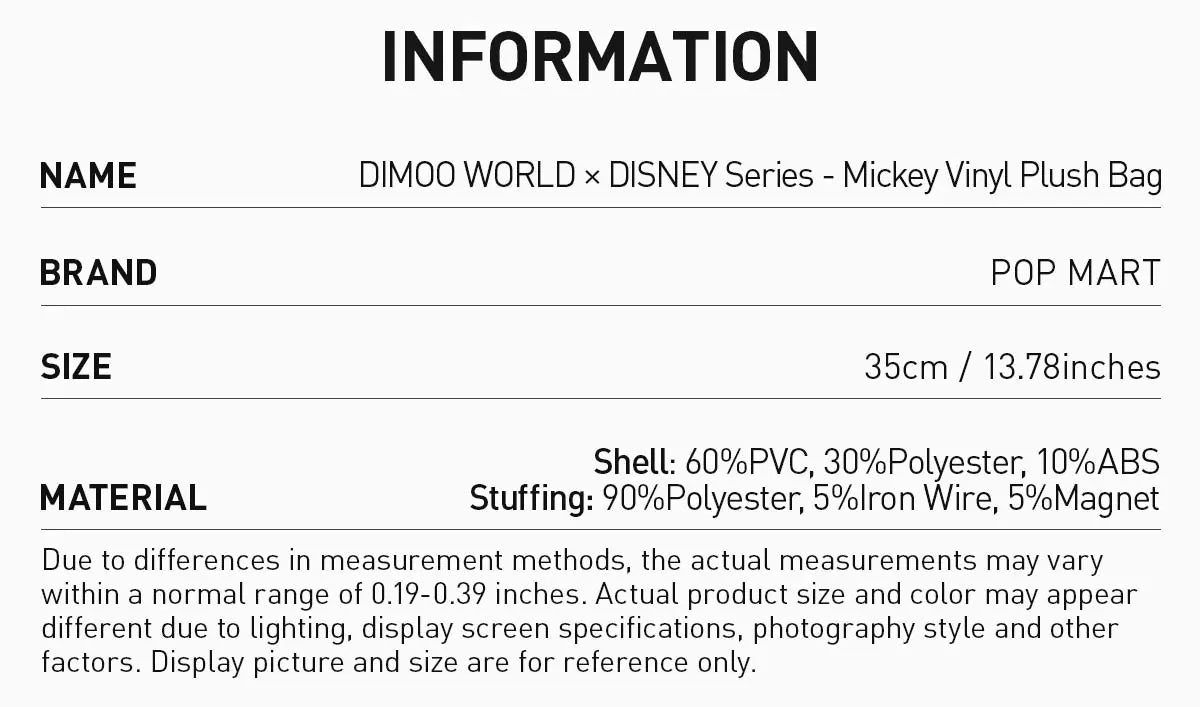 POP MART: DIMOO WORLD X DISNEY Series-Mickey Vinyl Plush Bag