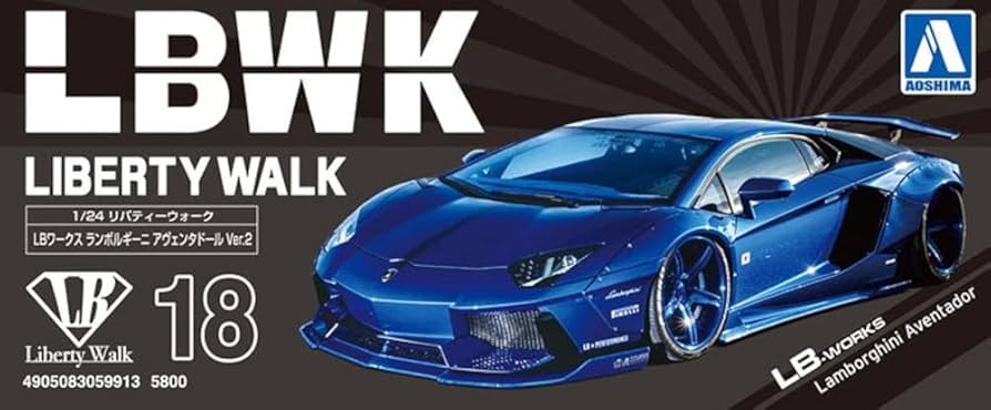 Aoshima: 1/24 LB-Works Liberty Walk Lamborghini Aventador (Ver. 2) Scale Model Kit #18