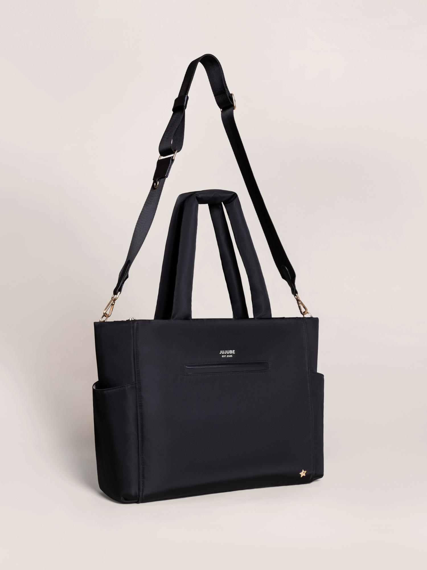 Utility-Strap Tote Diaper Bag - Black