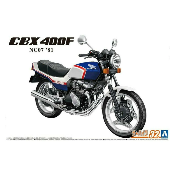 Aoshima: 1/12 Honda NC07 CBX400F Pearl Candy Blue/Pearl Shell White '81 Scale Model Kit #32