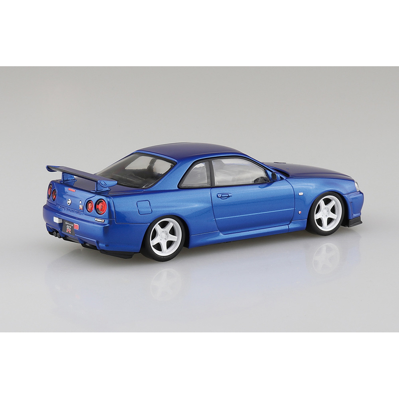 Aoshima: Nissan R34 Skyline GT-R Custom Wheel (Bayside Blue) Scale Model Kit