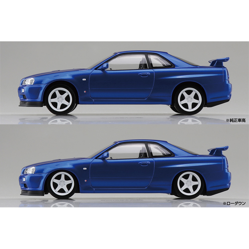 Aoshima: 1/32 The Snap Kit Nissan R34 Skyline GT-R Custom Wheel (Bayside Blue) Scale Model Kit #11-SP2