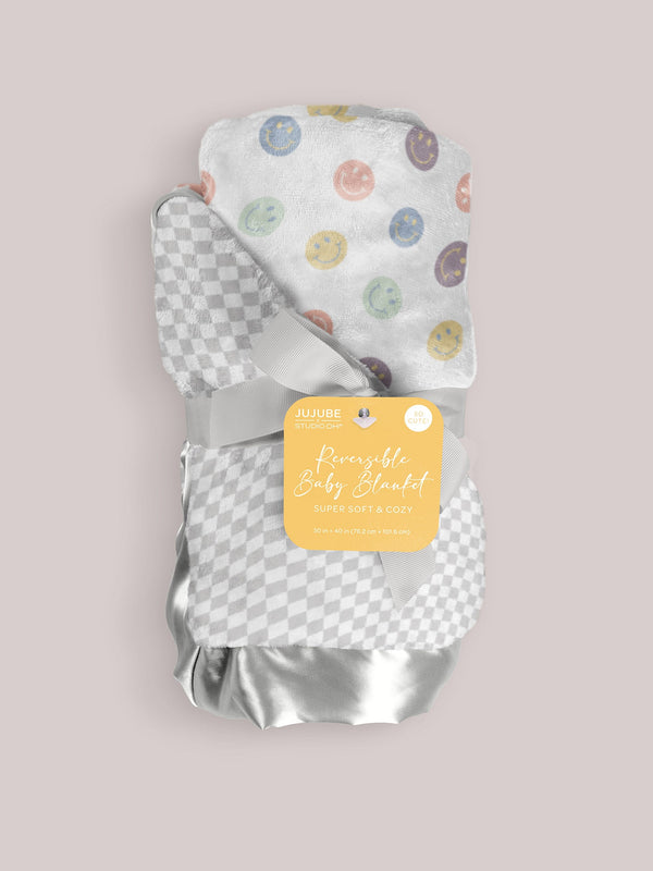 Ultra-Soft Thick Reversible Baby Blanket - Happy Baby Vibes