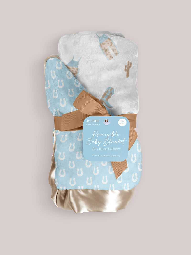 Ultra-Soft Thick Reversible Baby Blanket - Howdy Partner Blue