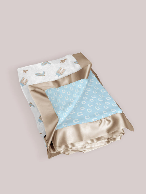 Ultra-Soft Thick Reversible Baby Blanket - Howdy Partner Blue