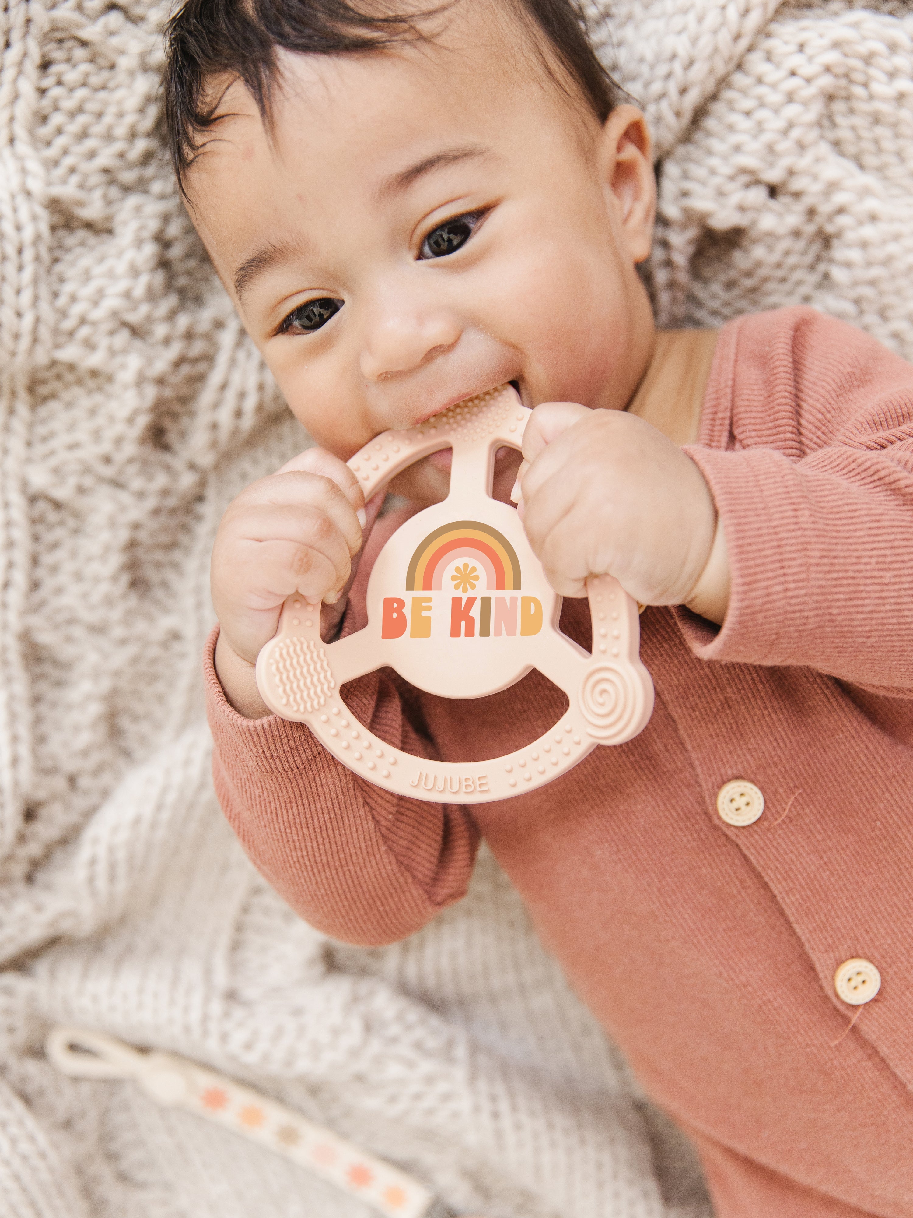 Silicone Teether Ring & Detachable Clip - Be Kind Rainbows