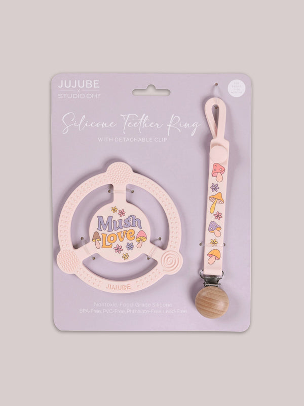 Silicone Teether Ring & Detachable Clip - Mushy Love