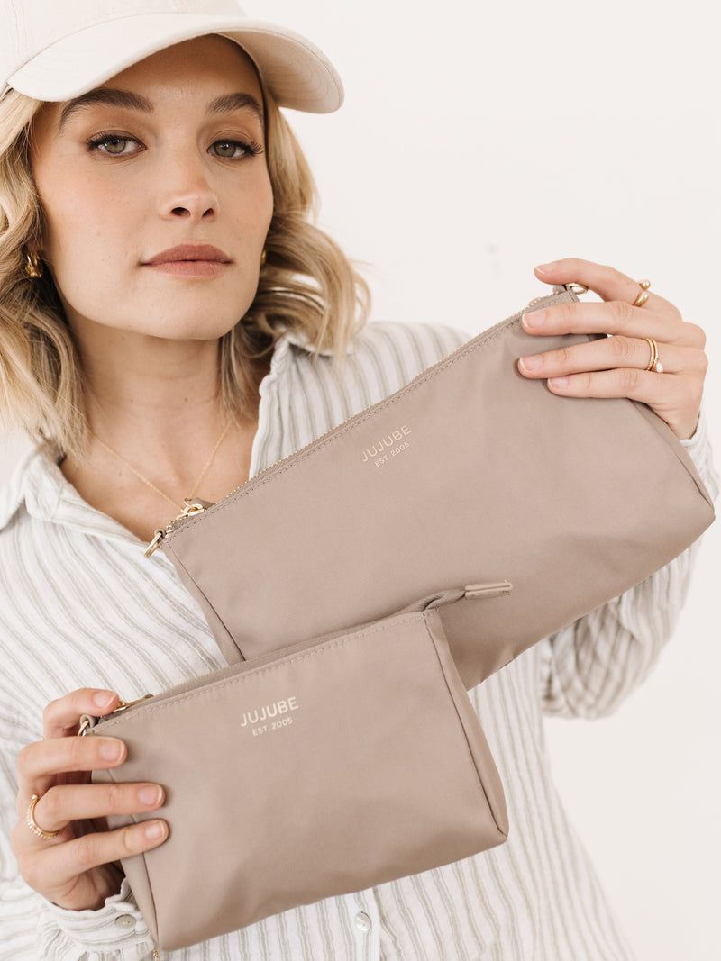 3-Piece Pouch Clutch Purse Set - Taupe