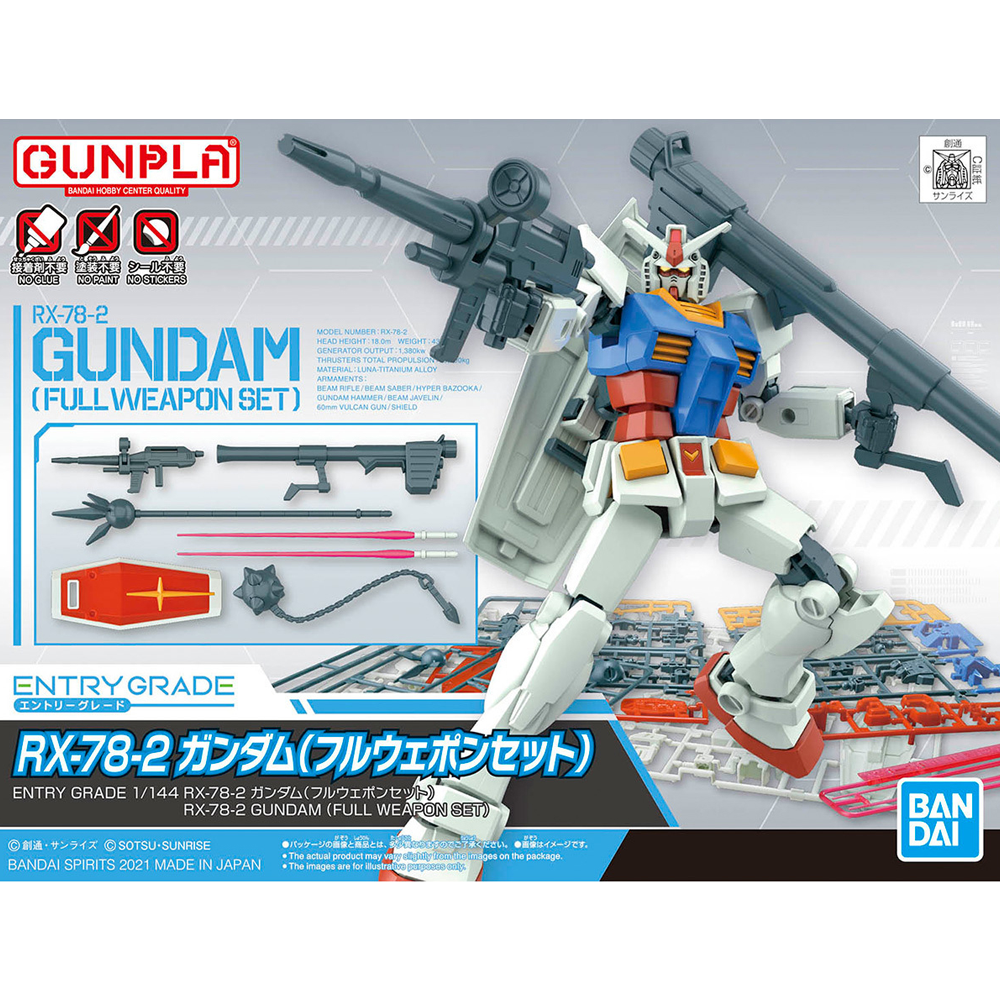 Bandai Spirits: Mobile Suit Gundam - RX-78-2 Gundam (Full Weapon Set) Entry Grade Model Kit