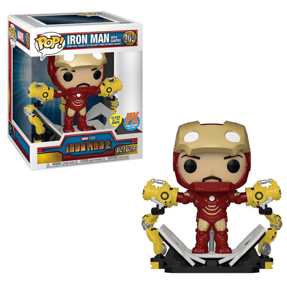 DC56772 Funko POP! Iron Man 2 - Iron Man with Gantry (Glow in the Dark) Deluxe Vinyl Figure #905 Previews Exclusive (PX) [READ DESCRIPTION]