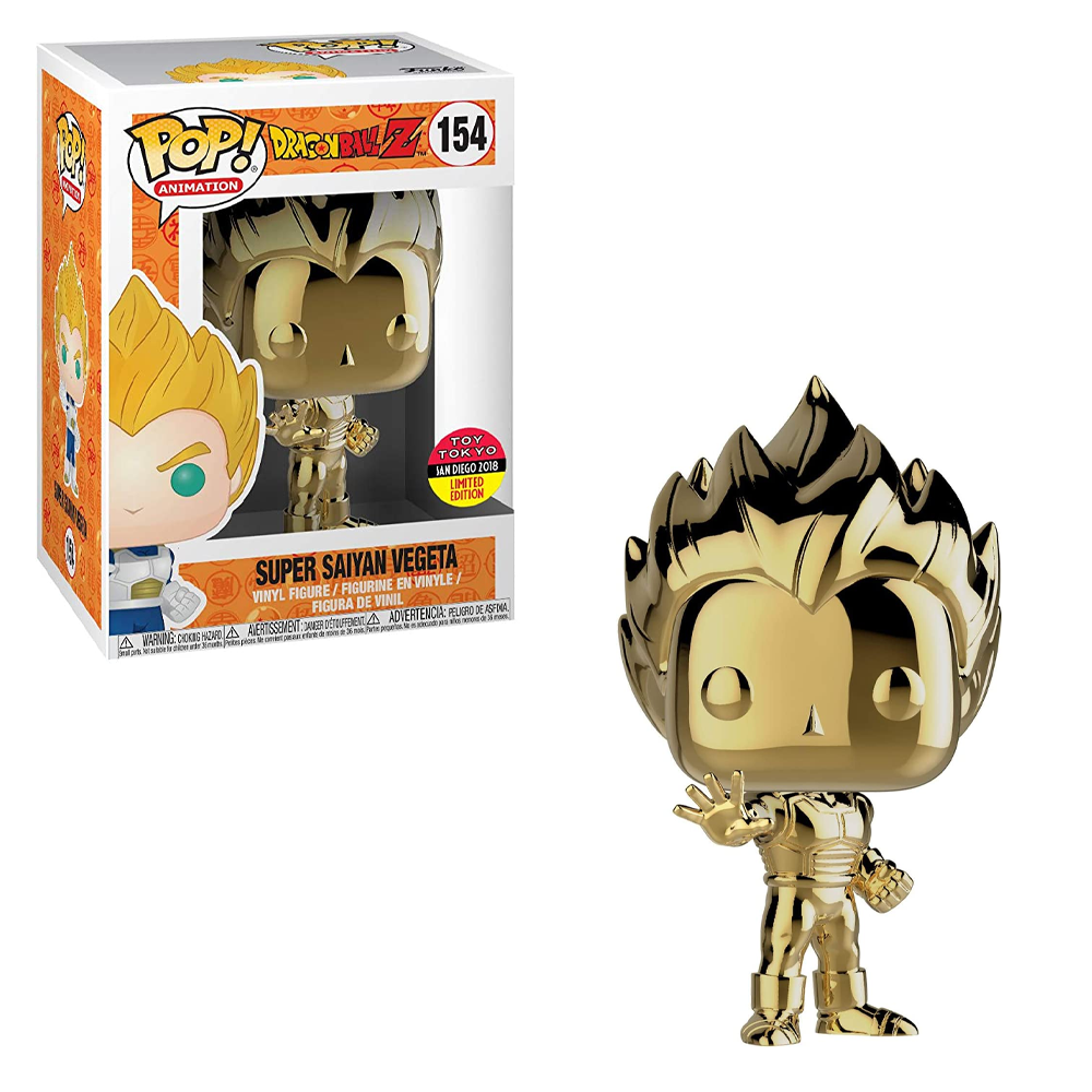 Funko POP! Dragon Ball Z - Super Saiyan Vegeta (Gold Chrome) #154 SDCC 2018 Toy Tokyo Exclusive [READ DESCRIPTION]