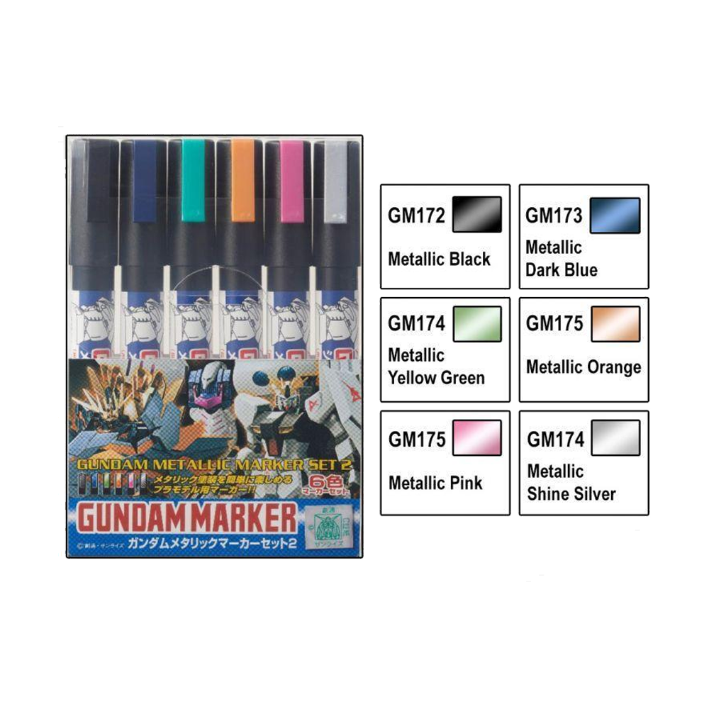 Mr. Hobby: Gundam Marker - Metallic Marker Set #2 (6 Markers)