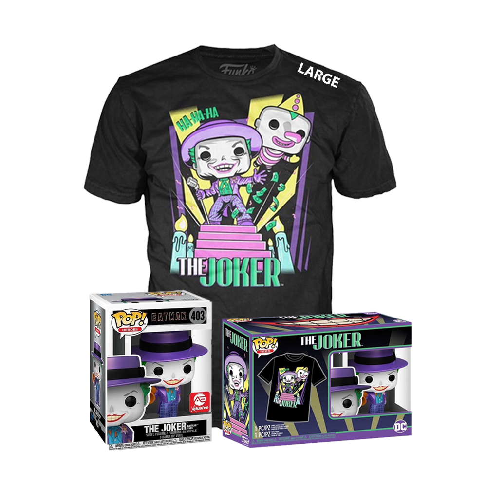 FU55850 Funko POP! & Tee: Batman 1989 - The Joker with Megaphone (Metallic) Alliance Entertainment Exclusive - Size Large