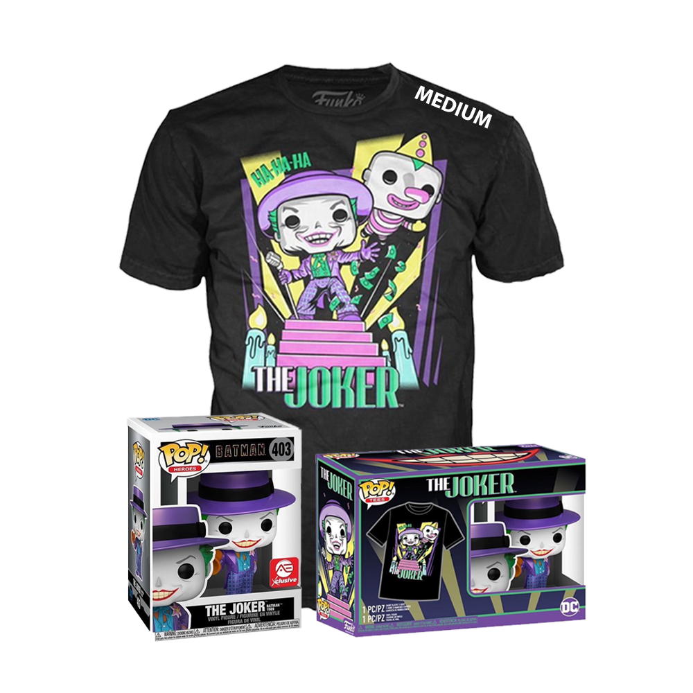 FU55849 Funko POP! & Tee: Batman 1989 - The Joker with Megaphone (Metallic) Alliance Entertainment Exclusive - Size Medium